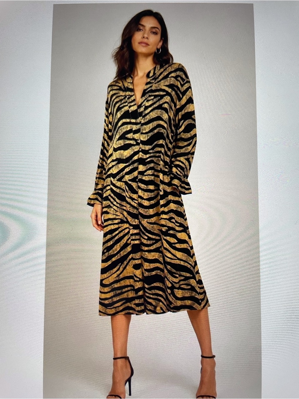 Chico’s Tan and Black Zebra Print Midi Shirt Dress